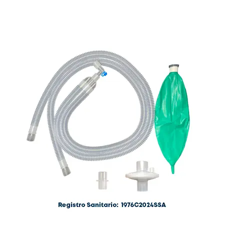 Circuito Fijo Desechable De Anestesia Para Paciente Adulto De 1.5 Mts (60 Pulgadas) Con Bolsa De 3 Litros Con Filtro Bacteriano Marca Wellead