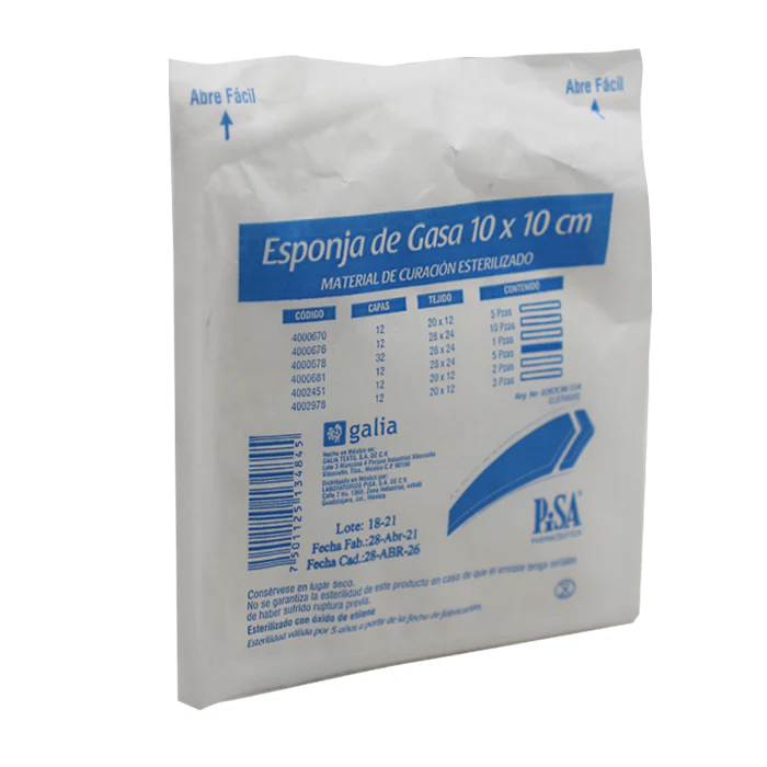 [4000670] Gasa 10x10cm T20x12 Esteril c/5 Pisa