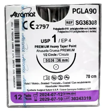 Acido Poliglicolico Violeta 1 70cm Sg-36 Ahusada 36mm 1/2 Cir.