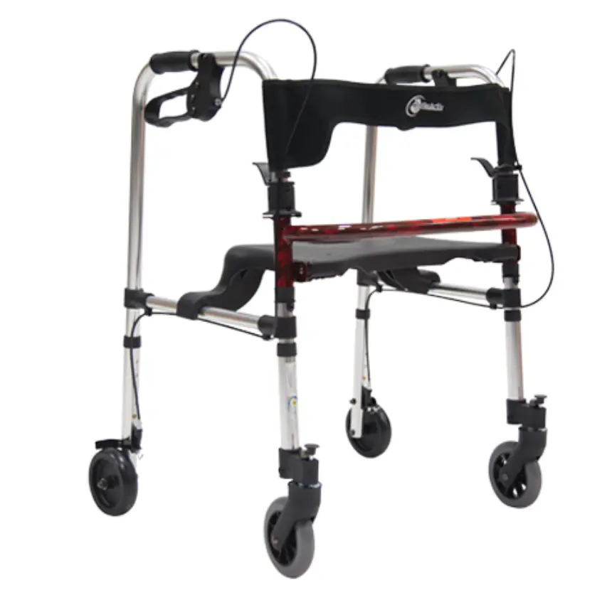 Andadera ReActiv de Aluminio de Super Lujo con Asiento y Frenos, con Ruedas de 5", Color Roja