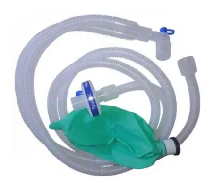 Circuito corrugado de anestesia pediátrico de 1.5m, con conector, filtro HMEF y bolsa reservorio de 1 Lt