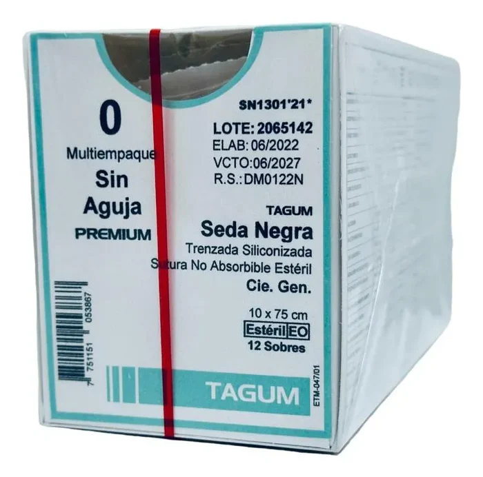 [TGSN1301'21] Sutura Seda Negra 0, Longitud: 10x75 cm, sin aguja