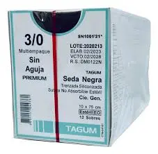 [TGSN100121] Sutura Seda Negra 3-0, Longitud: 10x75 cm, sin aguja