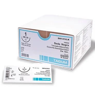 [TGSN0914.K] Sutura seda negra 4-0, Aguja: 1/2 círculo redonda (ahusada), 20mm. Longitud: 75cm