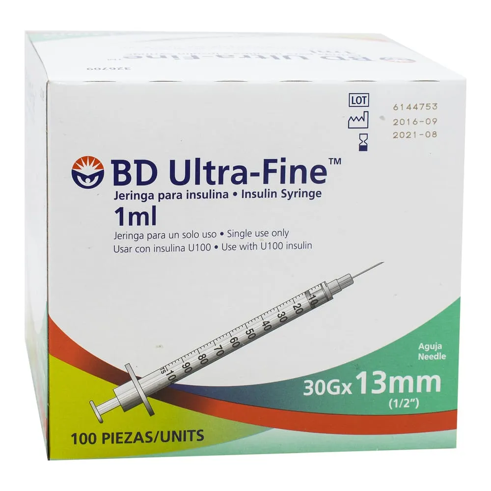 Jeringa Desechable BD 1 Ml Insulina 30 G X 13 Mm C/100