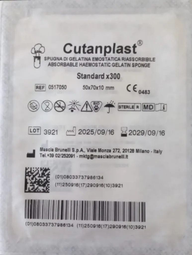 Esponja Hemostática Cutanplast 50x70x10