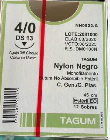 NYLON 4/0 DS 13 AGUJA 3/8 CIRCULO TAGUM
