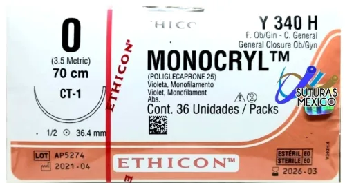 MONOCRYL 0 Y340 H AGUJA 1/2 CIRCULO ETHICON