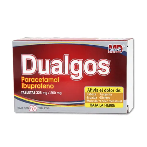 Dualgos Paracetamol/Ibuprofeno 325/200 Mg 20 Tabletas
