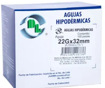 AGUJA HIPODERMICA 22 G X 32 MM C/100 NEGRA DL