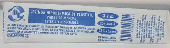 Jeringa 3 ml 23 G x 25 mm Azul DL