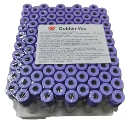 Tubo vacutainer 6ml Toma y Recolección de Sangre Tapón Lila C/100 Golden Vac