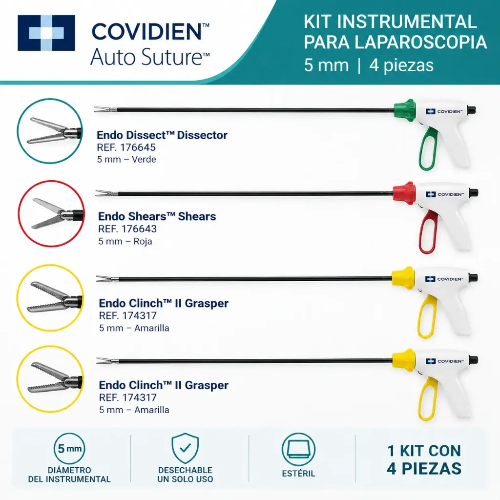 KIT INSTRUMENTAL PARA LAPAROSCOPIA KIT CON 4 PZS (DISSECTOR REF. 176645, 1 SHEARS REF. 176643 Y 2 CLINCH GRASPER REF. 174317.) Covidien