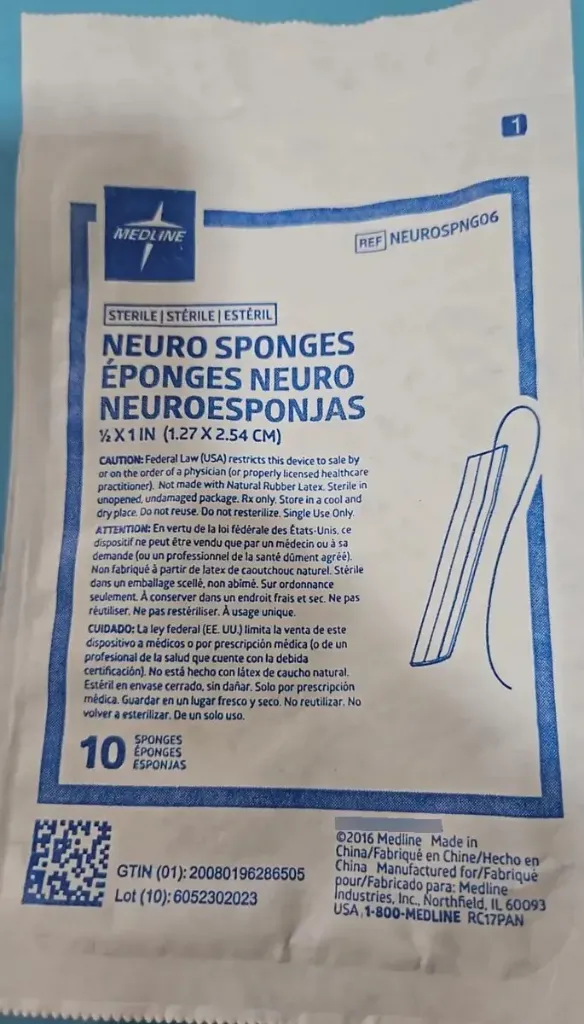[NEUROSPNG06] Cotonoide (neuroesponja) estéril radiopaco 1.27 × 2.54 cm (½ X 1'') Sobre c/10 Medline