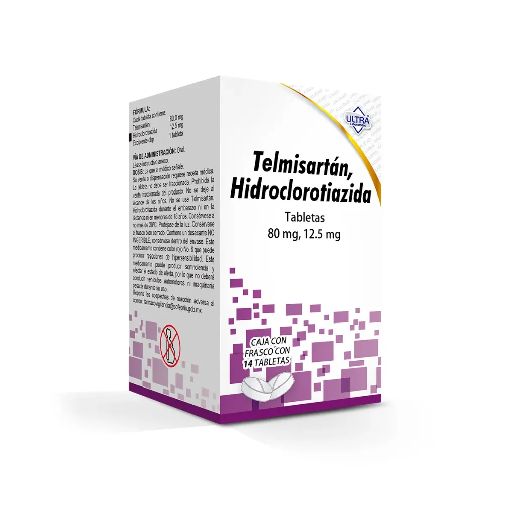 [7502216803244] Telmisartán/Hidroclorotiazida 80/12.5 Mg 14 Tabletas Genérico Ultra Lab