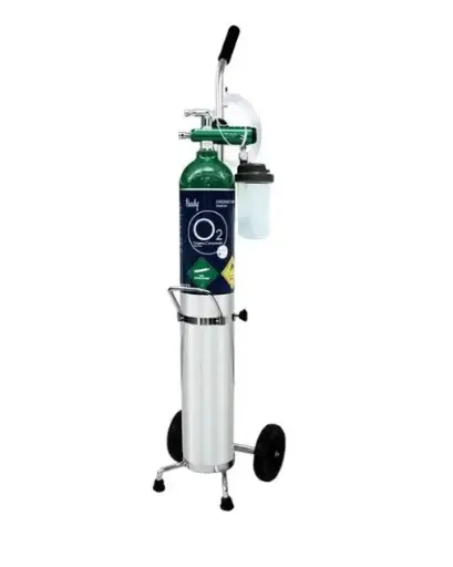 Kit Tanque de Oxigeno con Capacidad de 680 Lts. Sin Oxigeno (regulador,puntas Nasales , Vaso Humificador, Carro Porta Tanque) Tipo E