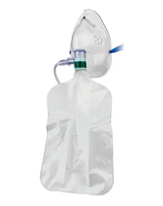 Mascarilla para oxígeno adulto con bolsa reservorio, de alta concentración, válvula y tubería de 2.1 m / 7'